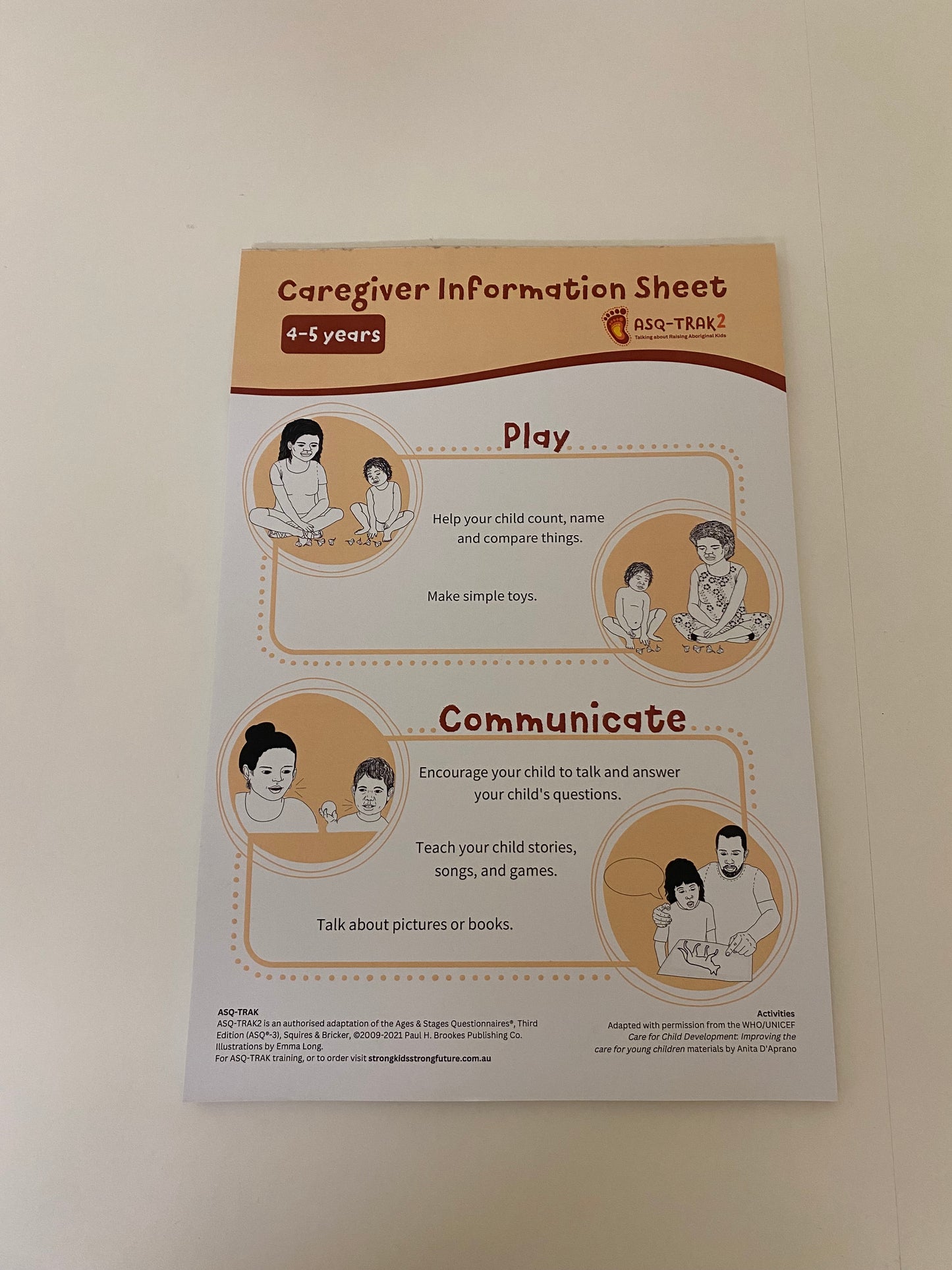 ASQ-TRAK Caregiver Information Sheets (gummed pad)